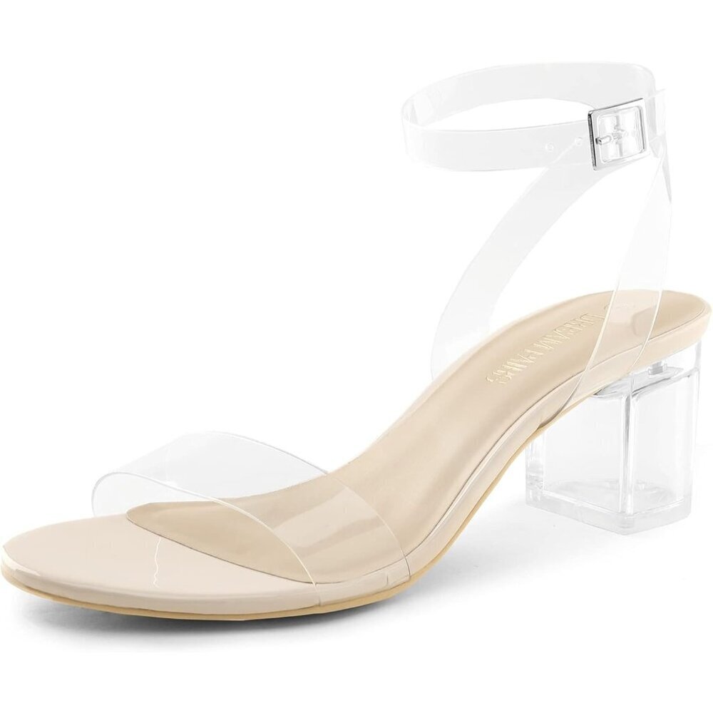 Dream Pairs Womens Nude Clear Faux Suede Rounded Toe Ankle Strap Heeled Sandal